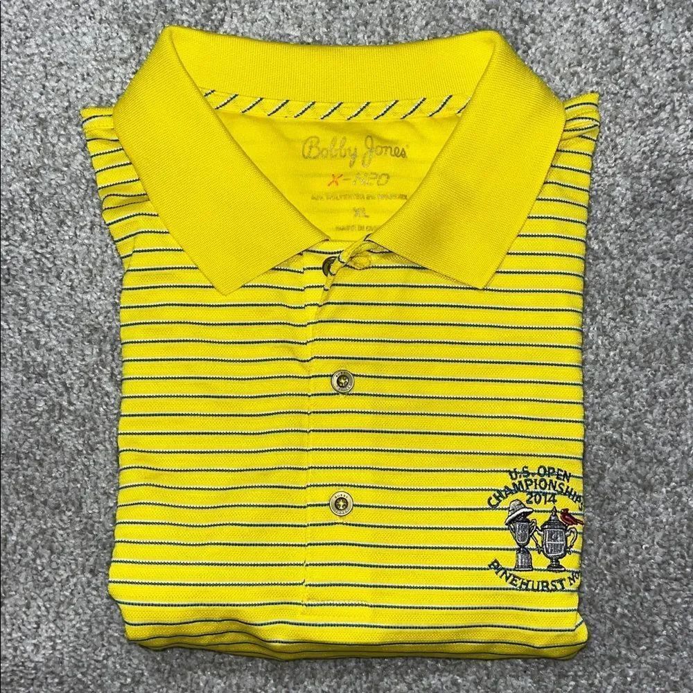 Bobby Jones X-H20 2014 Pinehurst performance Yellow Blue stripe golf polo shirt